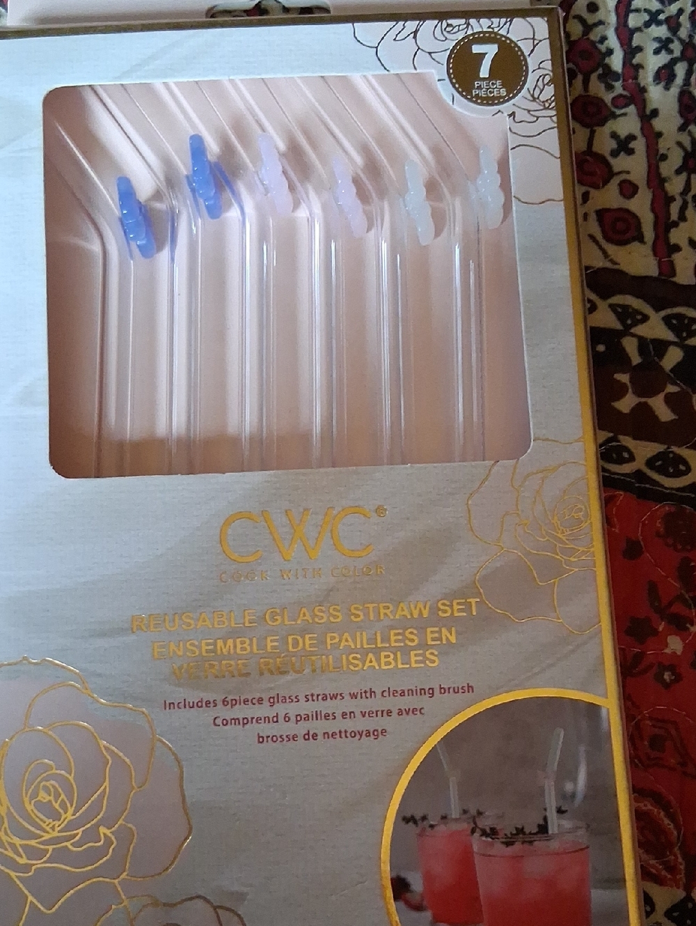 CWC Reusable Glass Straw Set - Pink Clear Accent